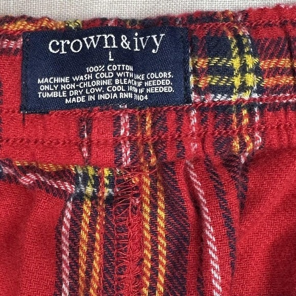 Crown & Ivy Pajama Pants Mens Large Red Flannel Plaid Lounge Sleepwear NWT Cozy - Picture 6 of 8
